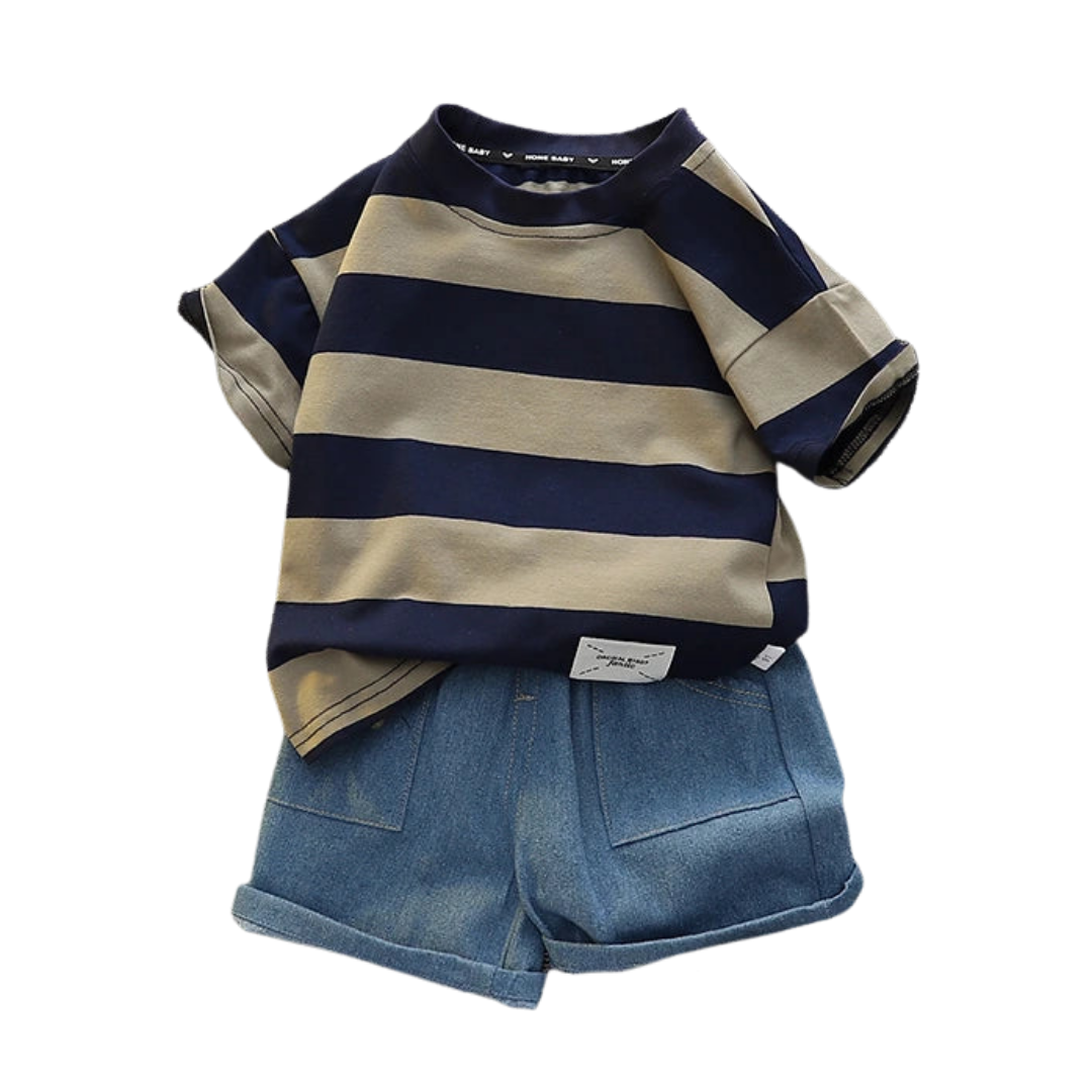 Conjunto Verão Baby Boy – Camiseta Listrada & Shorts