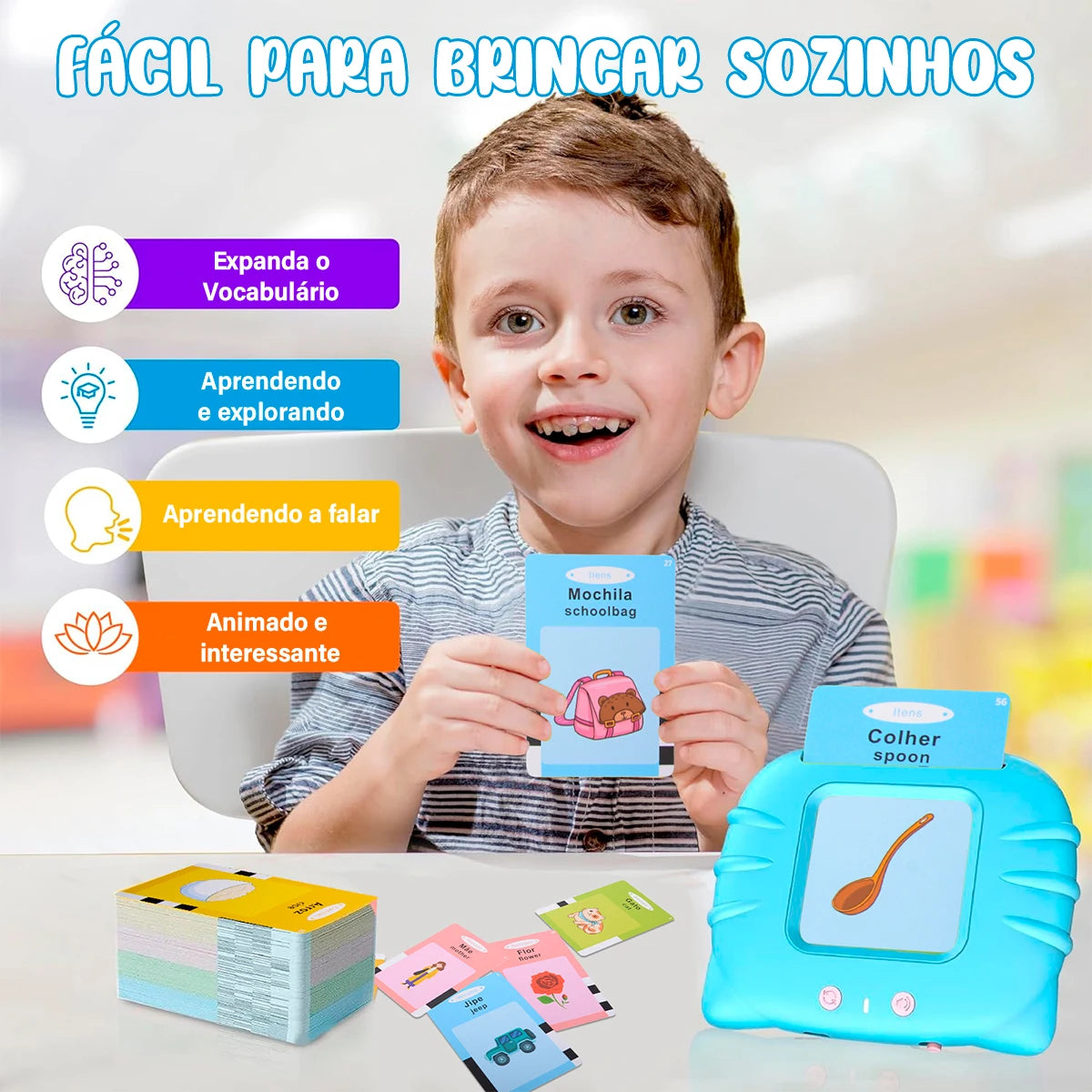 Livro Eletrônico Infantil com Cartões Interativos Bilíngue