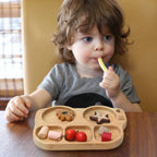 Conjunto de Prato e Talheres de Silicone e Bambu