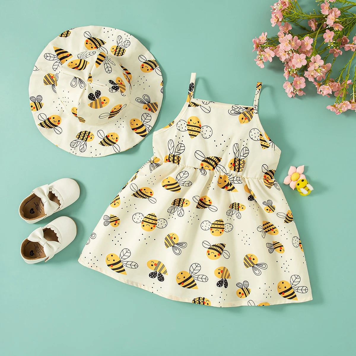 Conjunto Abelhinha – Vestido e Chapéu de Verão