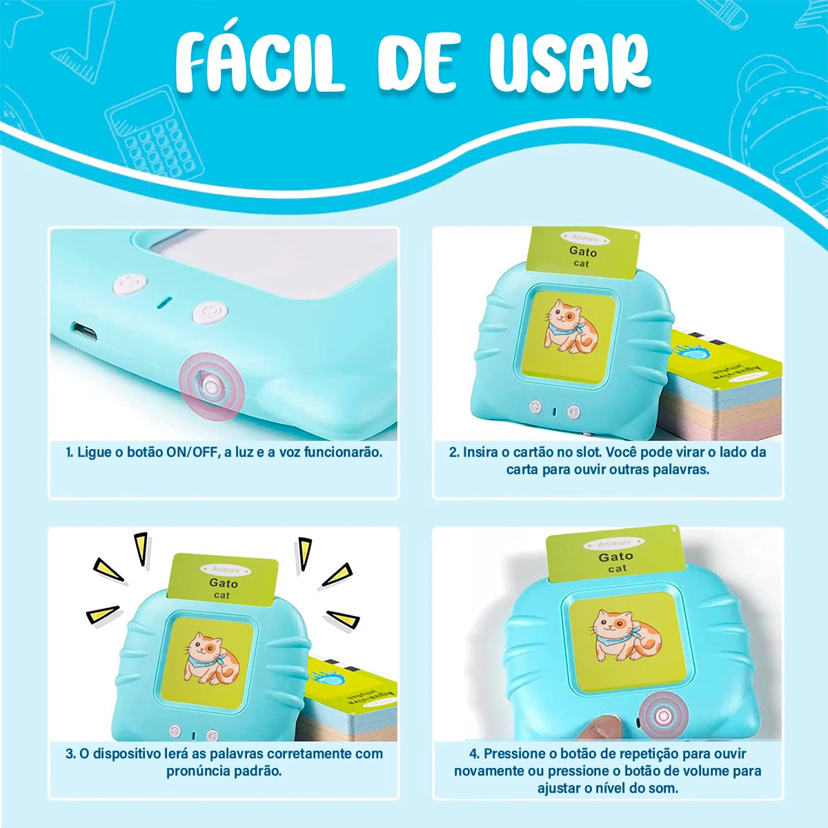 Livro Eletrônico Infantil com Cartões Interativos Bilíngue